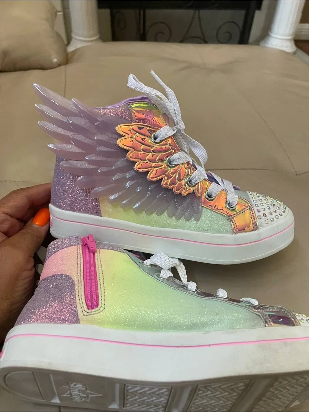 Skechers Twinkle Toes Angel Wings High-tops, Iridescent, Girl's Size 2